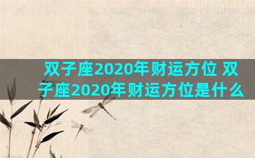 双子座2020年财运方位 双子座2020年财运方位是什么